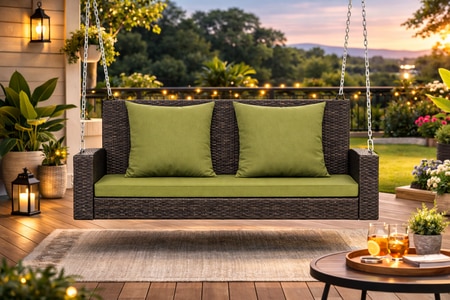 Carry Bird Wicker Patio Furniture Outdoor Balcony Swings In Brown And Olive Green Colour