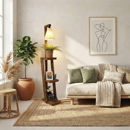 Julia Beige Jute Floor Lamp with Beige Jute Base