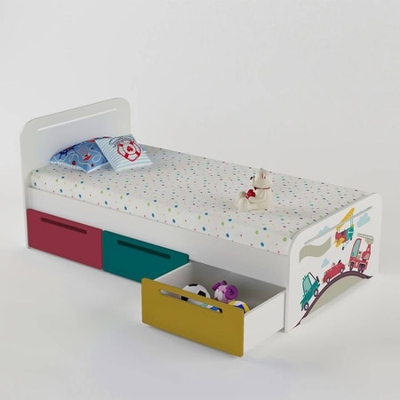 Simply Perfect Engineered Wood Drawer Storage Bed in Red Colour