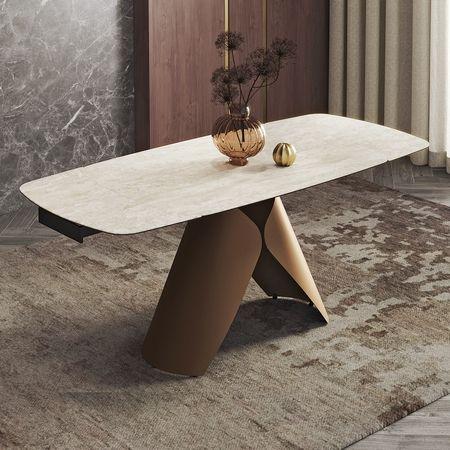 Aeris Ceramic 4 to 6 Seater Extendable Dining Table in Rome Travertine