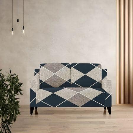 2 Seater Navy Cubes Sofa Cover