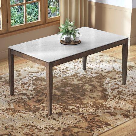 Emry Rectangular Aurora Pearl Ceramic 6 Seater Dining Table In Danish Walnut Finish