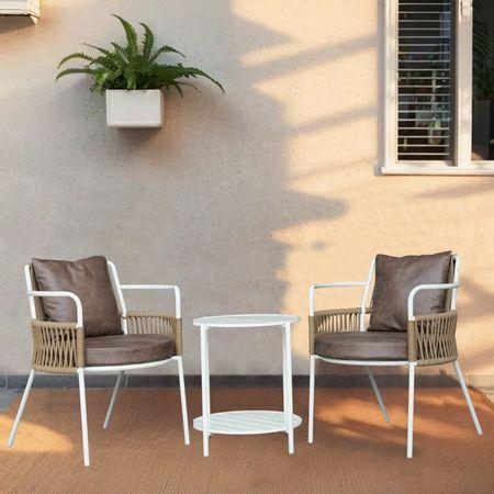 Paola Outdoor Table Set with 1 Table and 2 Chairs in Ivory White