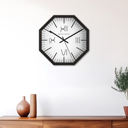 Octagonal Wooden Wall Clock with Bold Roman Numerals