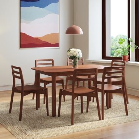 Dane Solid Wood Compact Dining Table 6 Seater with 6 Dane Solid Wood Dining Chairs (Finish: Honey)