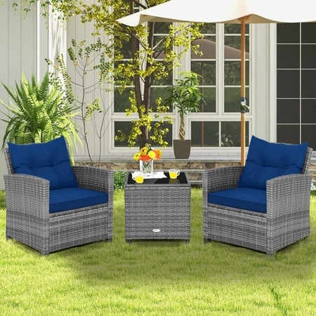 Carry Bird Wicker Patio Furniture Outdoor Balcony Chairs In Grey And Blue Colour