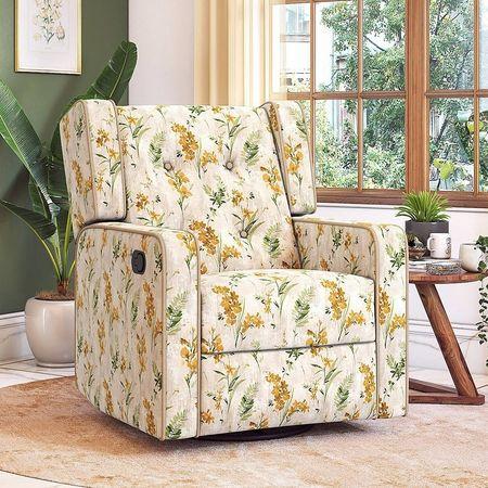 Irene One Seater Rocker Swivel Recliner in Mustard Floral Velvet Colour