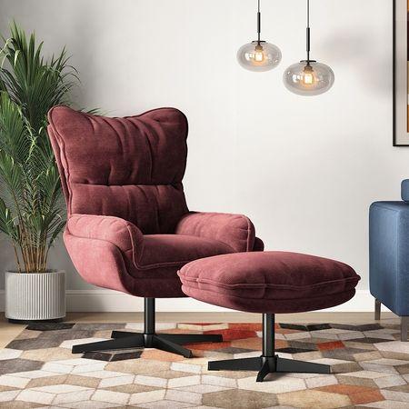 Marson Lounger Chair with Ottoman in Berry Red