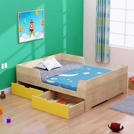 Dreampod Engineered Wood Drawer Storage Bed in Oak Colour