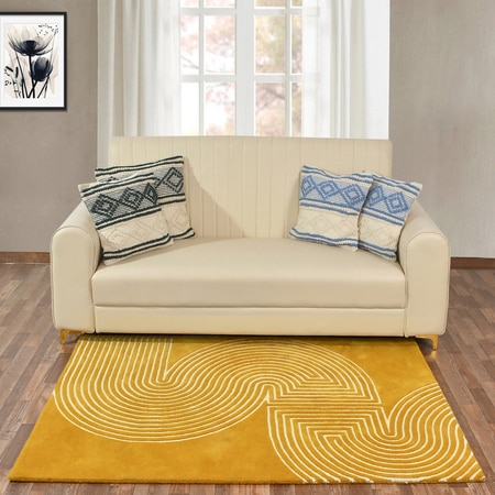 Presto Yellow Geometric Hand Tufted Wool Carpet 5X7 Feet