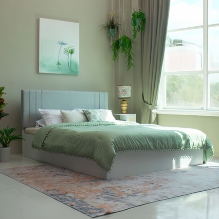 Ananda Engineered Wood Queen Size Bed With Hydraulic Storage (Melamine Finish, White Colour)