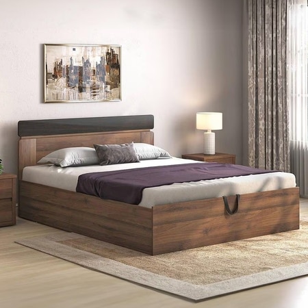 Aruba Engineered Wood King Size Hydraulic Storage Bed In Classic Walnut Finish