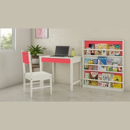 Mystica Kids Solid Wood Study Desk with Drawer in Ivory Strawberry Pink Colour