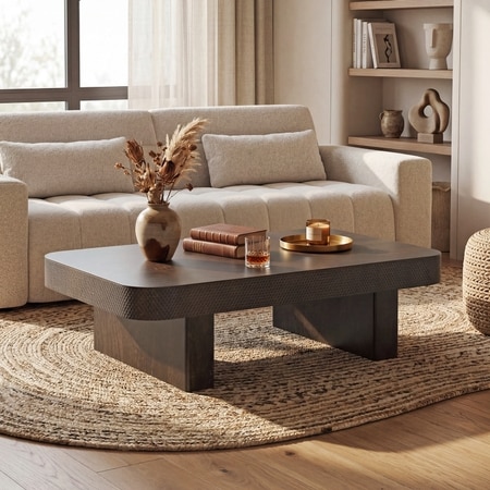 Nakkashi Solid Wood Rectangular Coffee Table In Dark Chestnut Finish