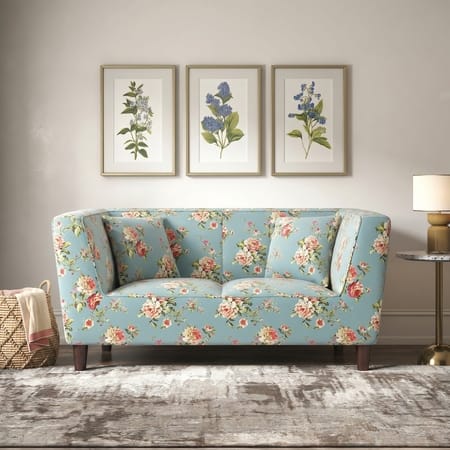 Janet 2 Seater Fabric Loveseat In Dusty Teal Glamour Colour