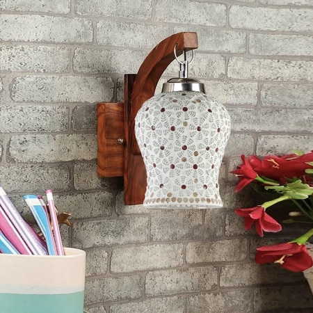 Devansh Solid Wood Electric Wall Light in Brown Colour with Multi Shade Count of 1 Light