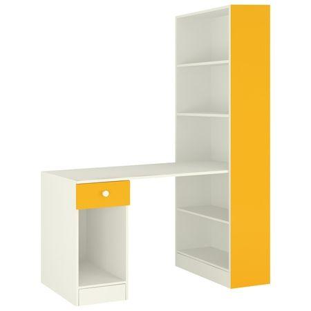 Austin Study Desk with Drawer and Built In Bookshelf in Mango Yellow Colour