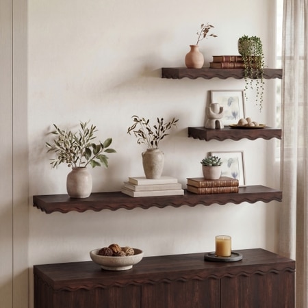 Ruki Set Of 3 - Small, Medium And Large Wall Shelves In Toasted Walnut Finish