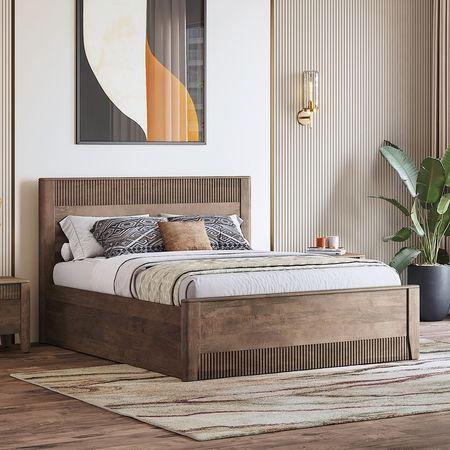 Toledo Solid Wood Queen Size Hydraulic Storage Bed In Danish Walnut Finish