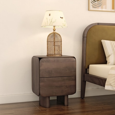 Olen Solid Wood Bedside Table In Danish Walnut Finish
