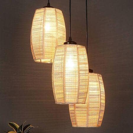 Leland Beige Bamboo Cluster Hanging Light