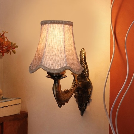 Devansh Gold Antique Wall Mounted Lamp With Beige Jute Shade