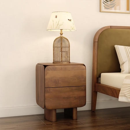 Olen Solid Wood Bedside Table In Amber Walnut Finish