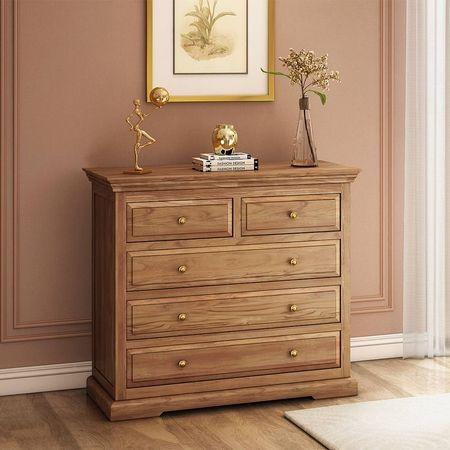Tuscany Solid Wood Chest of 5 Drawers in Natural Teak Finish