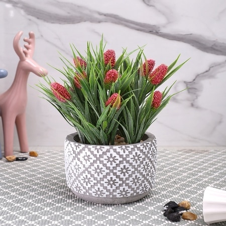 Pristine And Awe-Struck Indoor Red Faux Plant With Ceramic Pot
