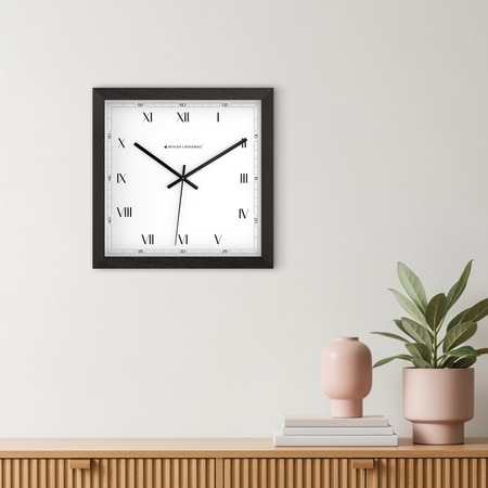 Square Wooden Wall Clock with Roman Numerals and Precision Minute Markers