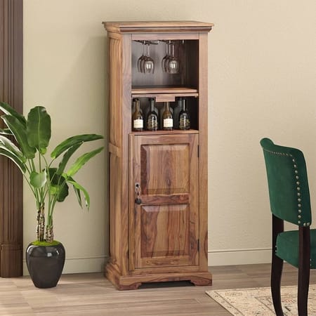Mateo Solid Wood Bar Cabinet (Teak Finish)