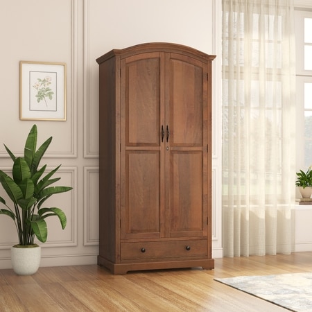 Alexandra Solid Wood Wardrobe in Amber Walnut Finish