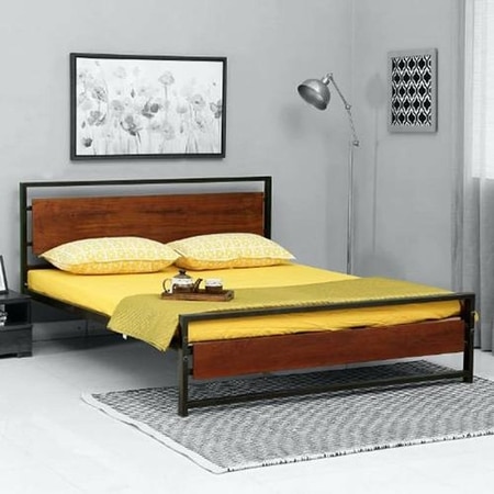 Palmer Metal King  Size Bed Without Storage (Provincial Teak Finish)