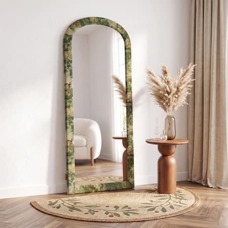 Eden Upholstered Floor Mirror in Berry Orchid Colour