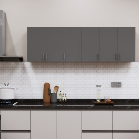6 Doors Modular Wall Mounted Kitchen Cabinet With Adjustable Shelf In Slate Grey Finish