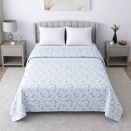 White and Green Shade Floral Dohar Pure Cotton Double Bed Reversible
