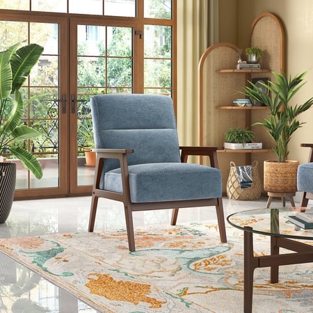 Logan 1 Seater Wooden Sofa in Blue Colour