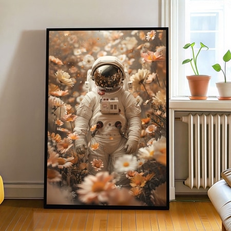 The Castle Decor Astronaut Floral Wall Art Framed Painting 20x30 Inch