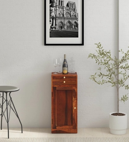 Vernia Sheesham Wood Bar Cabinet In Honey Oak Finish