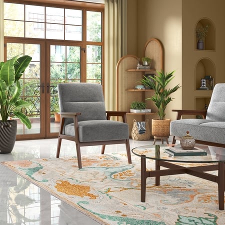 Logan 1 Seater Wooden Sofa in Grey Colour