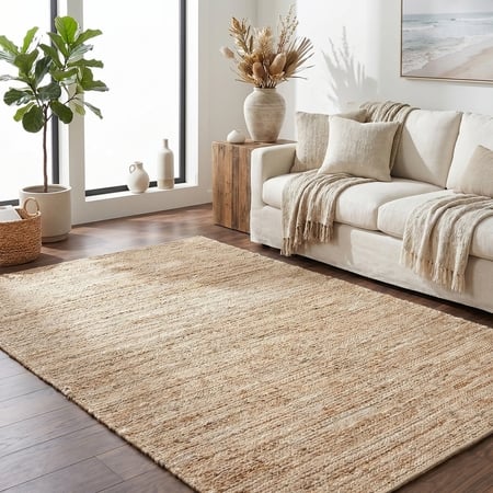 Jaipur Rugs Basketweave Rayon Chenille And Jute 5'3x7'6 Feet Cream Dhurrie Carpet
