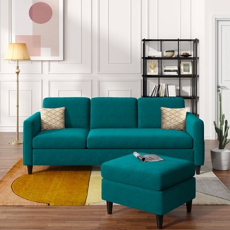 Monznij Sectional Fabric Sofa - Turquoise