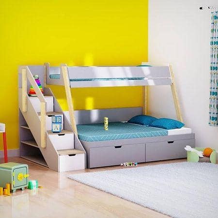 Pine Tree Bunk Bed with Storage in Grey Colour