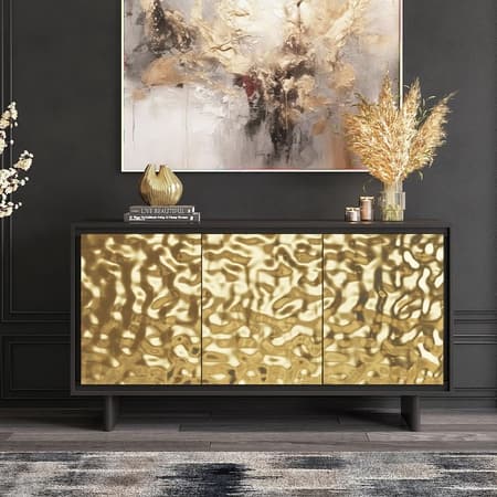 Elios Solid Wood Sideboard in Gold Ripple and Black Brushed Finish