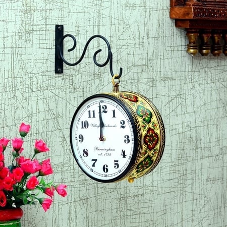 Craft Tree Metal  Handpainted Decorative Railway Clock In Yellow Color With 8'' Dial