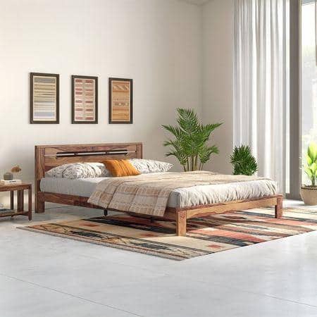 Amal Solid Wood Queen Size Bed In Teak Finish
