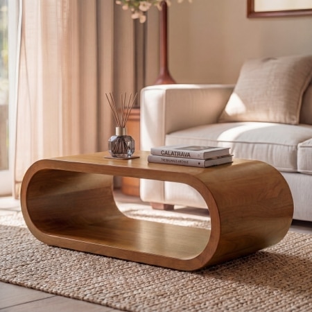 Keno Solid Wood Rectangular Coffee Table In Amber Walnut Finish