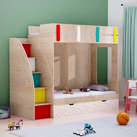 Pinwheels Bunk Bed with Storage in Oak Colour BKBB040