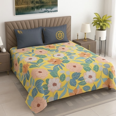 Vega 400 TC Cotton Flat King Size Double Bedsheet with 2 Pillow Covers – Threads