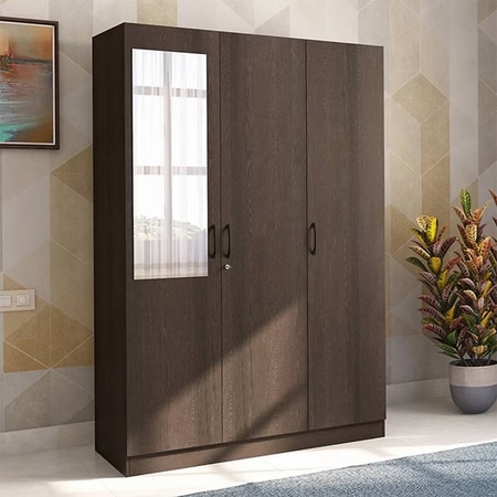 Wren Engineered Wood 3 Door Wardrobe With Mirror in Dark Wenge Finish